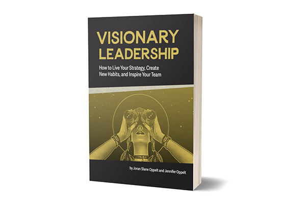 Book cover of Visionary Leadership with illustrated person on the front looking through binoculars. Download the first three chapters of our new book - Visionary Leadership: How to Live Your Strategy, Create New Habits, and Inspire Your Team.